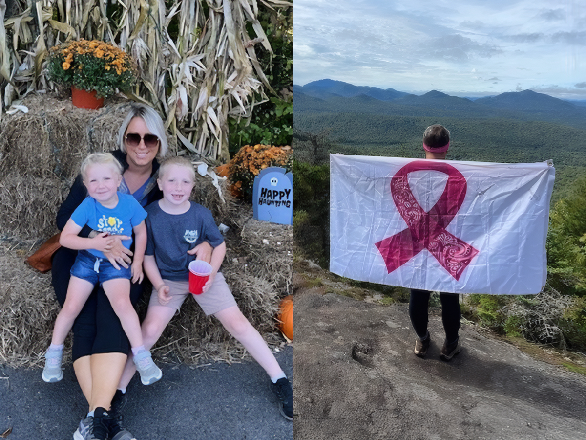 Side-by-side photos of breast cancer survivor Kelsey Moore