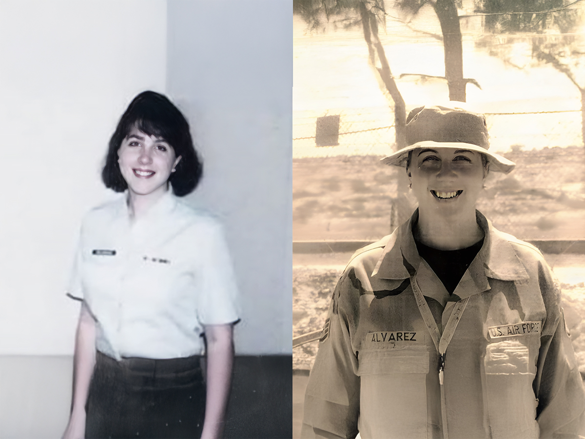 Side-by-side photos of veteran Valeri Erlandson