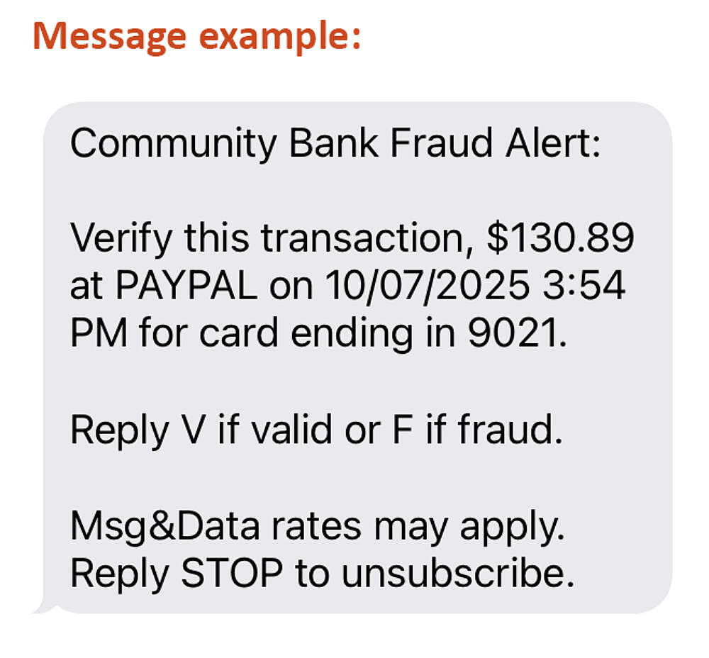 Fraud Alert SMS Terms of Use | Community Bank