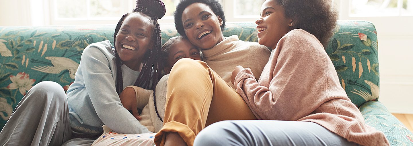 Family gathering on couch