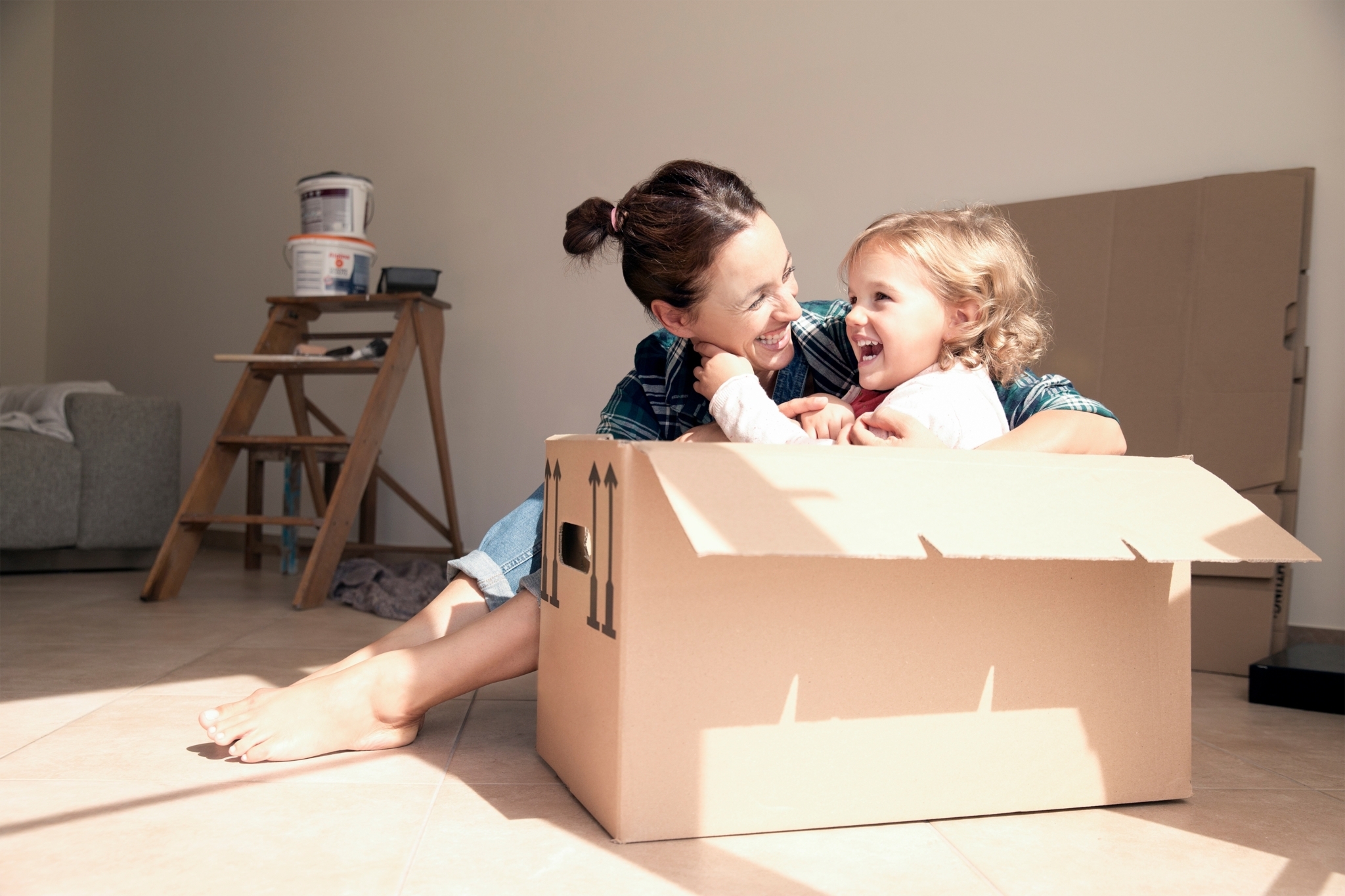 Mom and child in a box