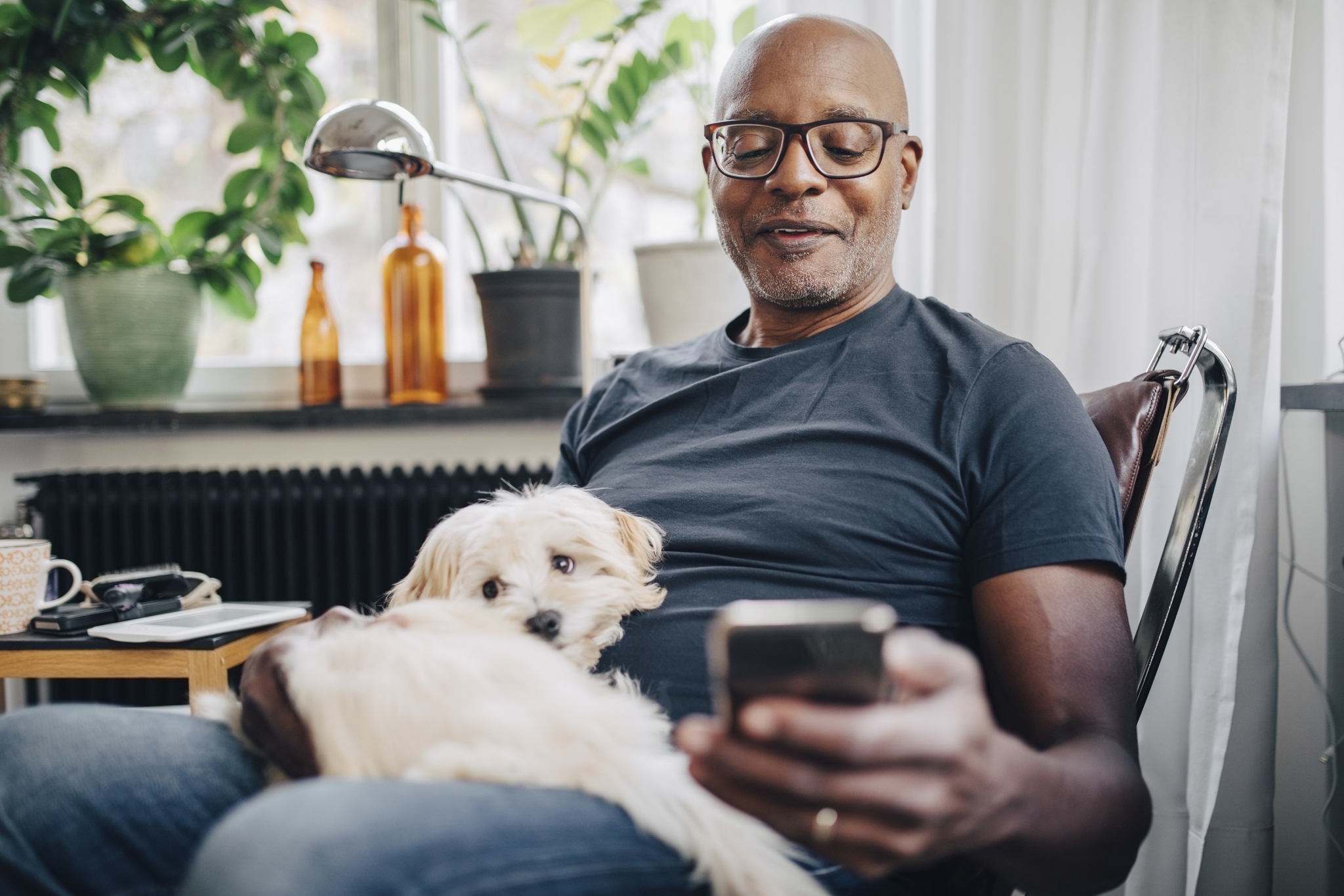 Man with Dog on Phone